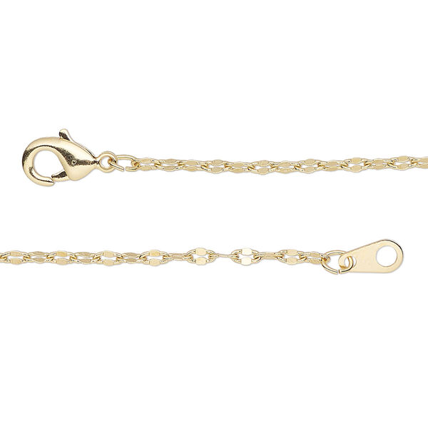 Chain, gold-finished brass, 1.8mm mirror, 18 inches with lobster claw clasp. Sold individually. image number 0