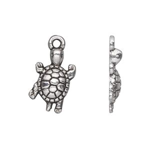 Charm, antique silver-plated "pewter" (zinc-based alloy), 19x12mm single-sided turtle. Sold per pkg of 20.