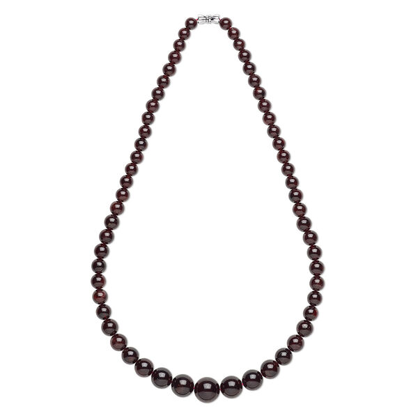 Garnet / brass 1pkg1, silver-finished round necklace 18 inch / barrel clasp / graduated 7-15mm image number 0