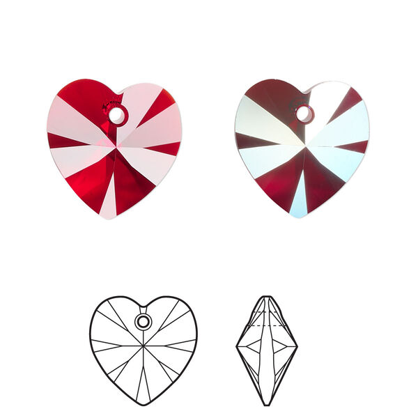 Drop 2pk Siam AB, Crystal Passions® 14mm pendant heart 6228 image number 0