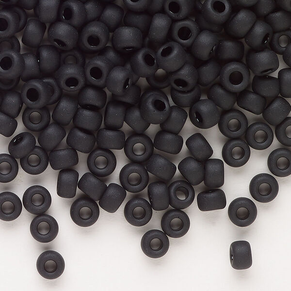 Seed bead, Miyuki, glass, pkg/25g, #6 rocaille, opaque matte black, (RR-401F). image number 0