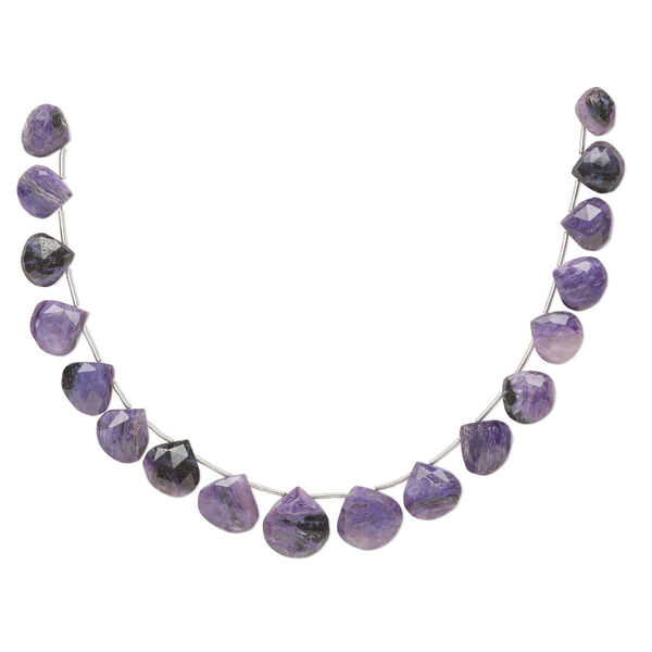 Bead, charoite (natural), 9-14mm graduated hand-cut top-drilled faceted puffed teardrop, B grade, Mohs hardness 5 to 6. Sold per pkg of 18. image number 0