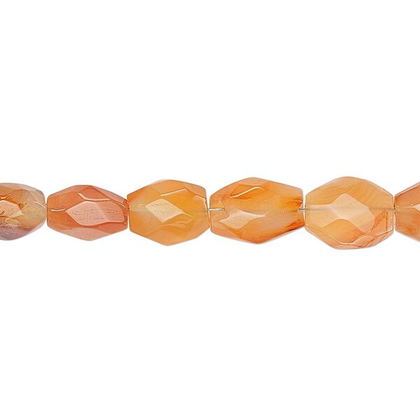 Bead, carnelian (dyed / heated), light, 8x7mm-12x10mm hand-cut faceted puffed oval, C- grade, Mohs hardness 7. Sold per 8-inch strand. image number 0