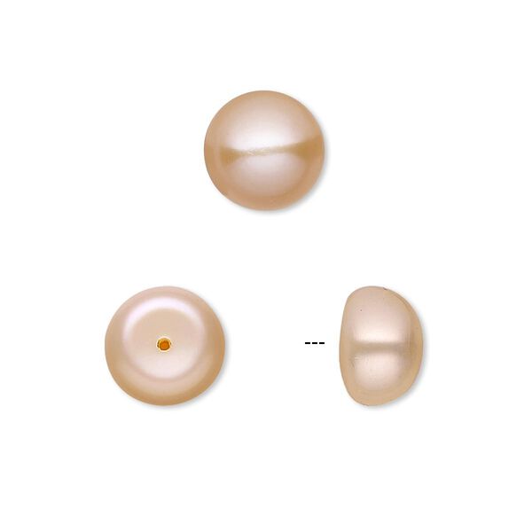 Pearl, White Lotus™, cultured freshwater, peach, 10mm half-drilled button, B grade, Mohs hardness 2-1/2 to 4. Sold per pair. image number 0