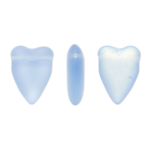 Bead, Czech pressed glass, frost blue AB, 18x13mm heart, top-drilled. Sold per 15" to 16" strand. image number 0