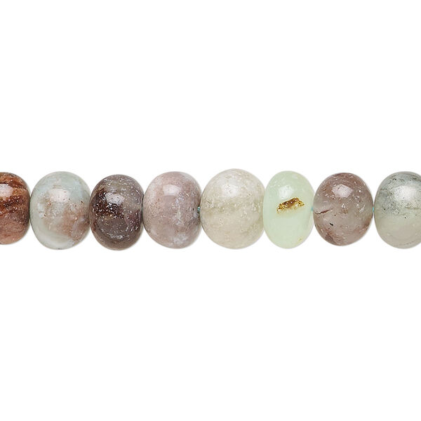 Bead, aqua chalcedony (natural), 7x5mm-9x7mm hand-cut faceted rondelle, C grade, Mohs hardness 6-1/2 to 7. Sold per 14-inch strand, approximately 55 beads. image number 0