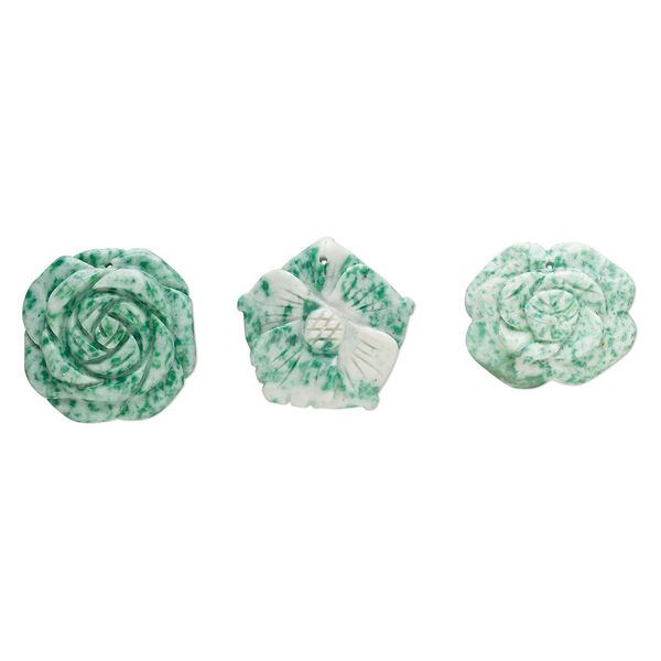Ching hai "jade" 1pkg3, top-drilled carved flower focal natural B grade, mix 40x34mm-41x40mm image number 0