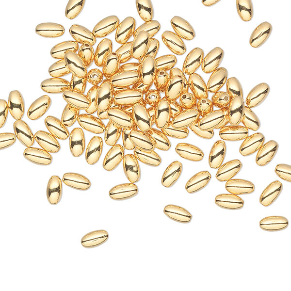 Bead, gold-plated brass, 4.5x2.5mm oval. Sold per pkg of 100. image number 0