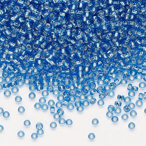 Seed bead, Miyuki, glass, pkg/250g, #11 rocaille, transparent silver-lined light blue (RR-19).