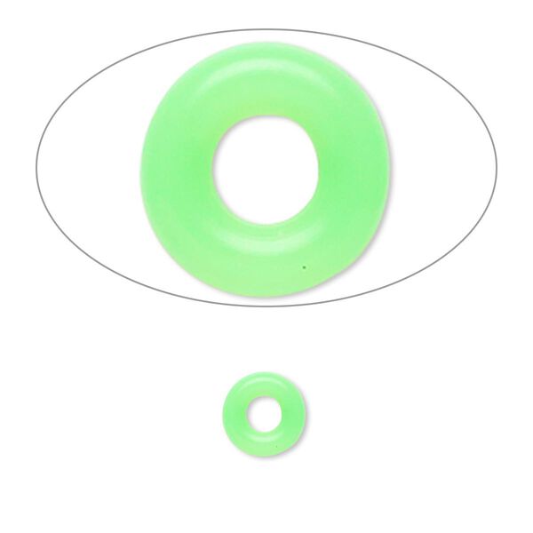 Component, Oh! Ring™, silicone, neon green, 7mm round with 3mm hole. Sold per pkg of 300. image number 0