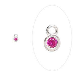 Drop, sterling silver and cubic zirconia, January garnet, 2.5mm single-sided birthstone round. Sold per pkg of 2.