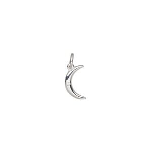 Charm, sterling silver and cubic zirconia, clear, 10x6mm single-sided moon, Sold Individually.