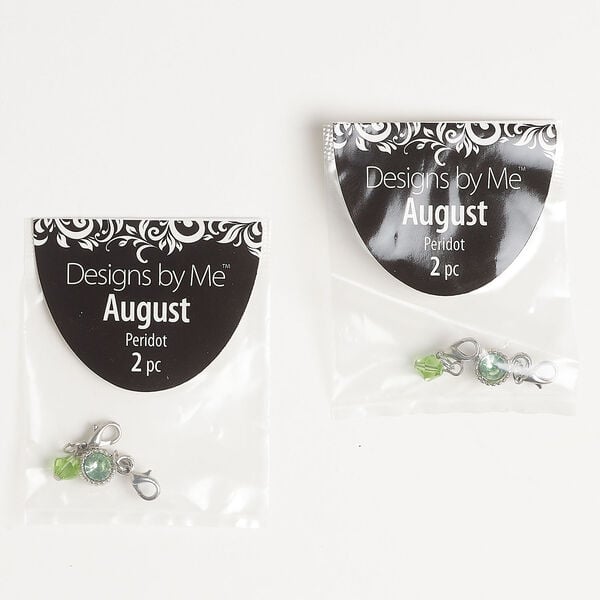 Drop assortment August 2pkg2, glass / antique silver-finished "pewter" (zinc alloy) / brass / steel, peridot green, 22x7mm bicone with lobster claw clasp / 24x9mm round with lobster claw clasp. image number 0