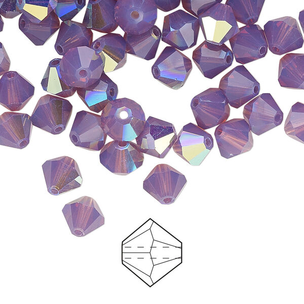 Bead 24pk amethyst opal AB, Preciosa Czech crystal 6mm bicone image number 0