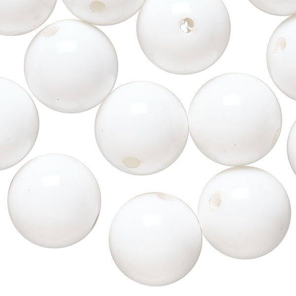 Bead, acrylic, white, 14mm round. Sold per 4-ounce pkg, approximately 75 beads. image number 0