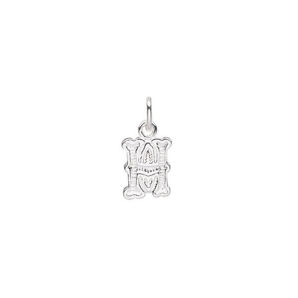 Charm, sterling silver, 9x7mm fancy block alphabet letter "H." Sold individually. image number 0