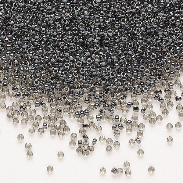 Seed bead, Miyuki, glass, pkg/35g, #15 rocaille, translucent steel-lined luster crystal clear (RR-2276). image number 0