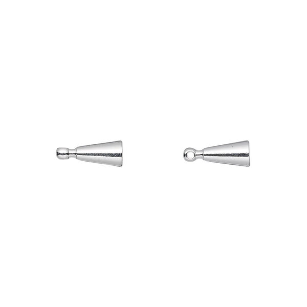 Bead end, glue-on, silver-finished brass, 6.5x4mm cone with loop. Sold per pkg of 12. image number 0