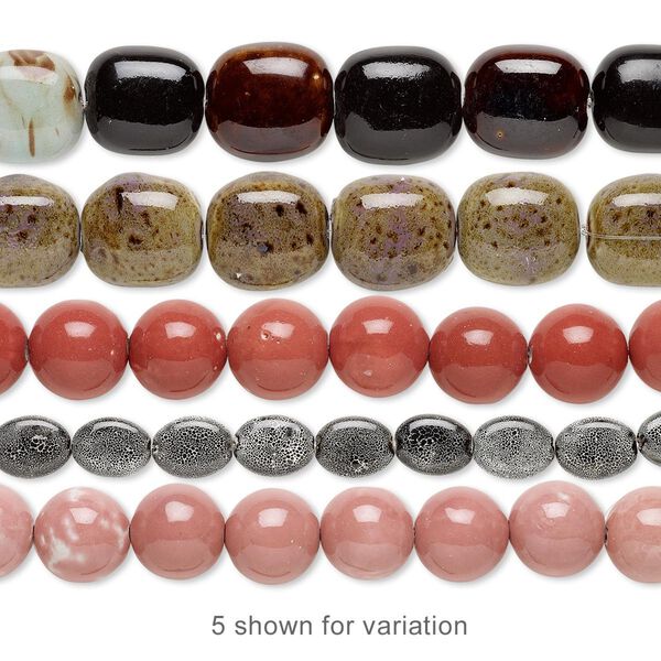 Bead mix, porcelain, multicolored, 16x10mm-42x35mm multi-shape. Sold per pkg of (5) 8-inch strands. image number 0