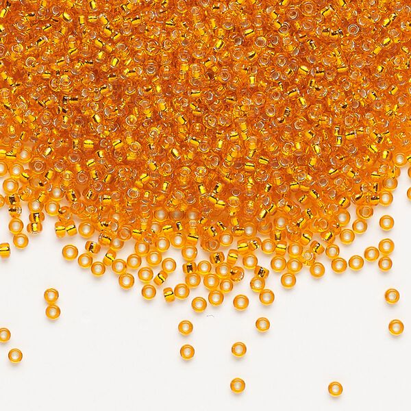 Seed bead, Miyuki, glass, pkg/35g, #15 rocaille, transparent silver-lined orange, (RR-8). image number 0