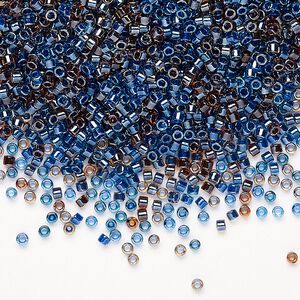 Seed bead mix, Miyuki Delica®, glass, pkg/50g, #11 round, translucent inside dyed color luster purple/cerulean blue mix.