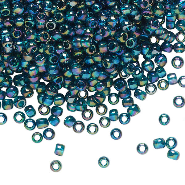 Seed bead, TOHO BEADS®, glass, pkg/7.5g, #8 round, translucent rainbow teal (TR-08-167BD). image number 0