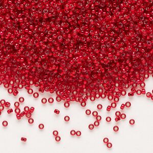 Seed bead, Miyuki, glass, pkg/250g, #15 rocaille, transparent silver-lined red, (RR-1419).