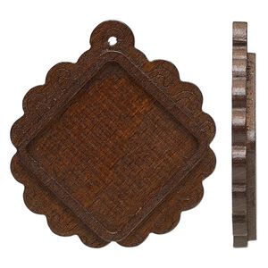 Focal, stained Japanese pagoda wood, dark brown, 46x44mm single-sided top-drilled diamond with 25mm non-calibrated square glue-in setting. Sold per pkg of 8.