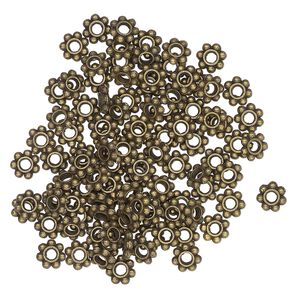 Bead, antique brass-finished "pewter" (zinc-based alloy), 5mm beaded rondelle. Sold per pkg of 100.
