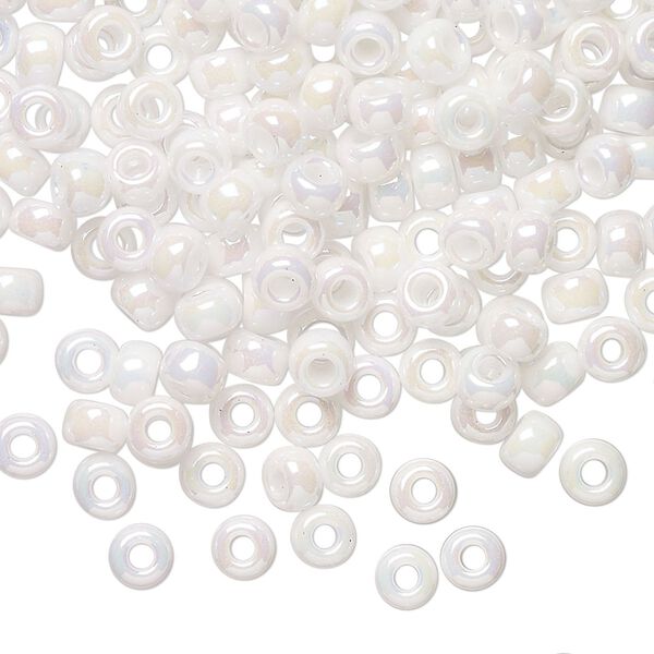 Seed bead, Miyuki, glass, pkg/250g, #6 rocaille, opaque rainbow chalk white, (RR-471). image number 0