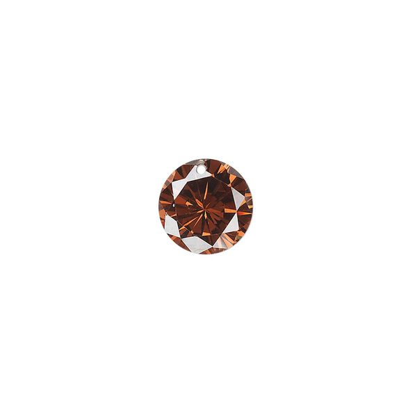 Drop, cubic zirconia, brown, 10mm hand-faceted round, Mohs hardness 8-1/2. Sold per pkg of 2. image number 0