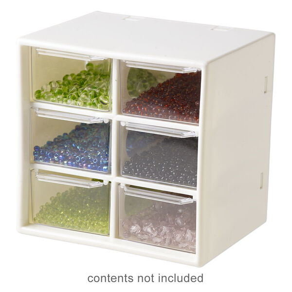 Organizer, plastic, white and clear, 4-3/4 x 4-5/8 x 3-13/16 inches with (6) removable drawers. Sold individually. image number 0