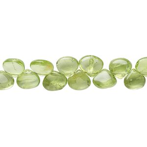 Peridot 1pkg1, hand-cut top-drilled flat teardrop bead natural 15.5-16 inch 5x4mm-6x4mm