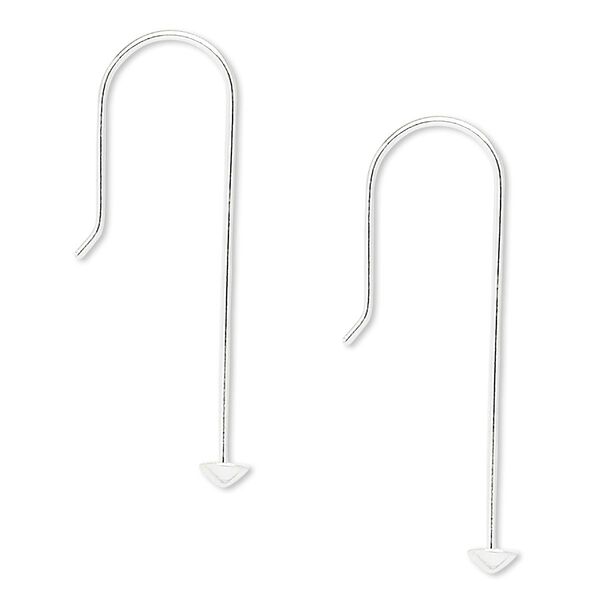 Ear wire, sterling silver, 34mm fishhook with 28mm stack-a-bead head pin shank, 20 gauge. Sold per pkg of 10 pairs. image number 0