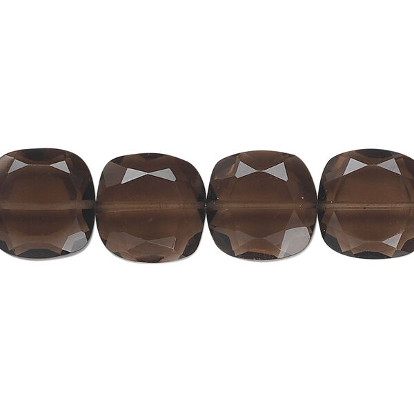 Bead, smoky quartz (heated / irradiated), 12x12mm hand-cut faceted flat square, B grade, Mohs hardness 7. Sold per pkg of 10. image number 0