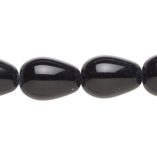 Bead, glass, transparent black, 17x11mm-18x13mm teardrop. Sold per 15-1/2" to 16" strand. image number 0