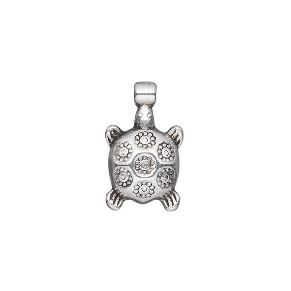 Charm, antique silver-plated "pewter" (zinc-based alloy), 15x12mm single-sided turtle. Sold per pkg of 20. image number 0