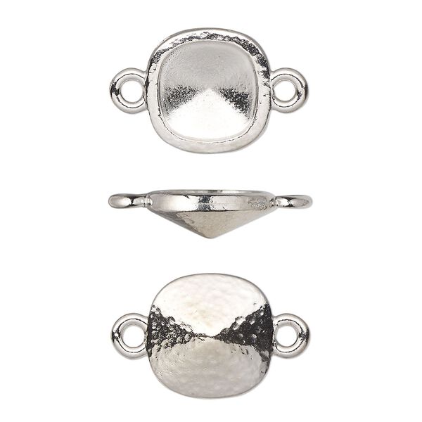 Link, TierraCast®, Almost Instant Jewelry®, white bronze-plated pewter (tin-based alloy), 13mm hammered square with 10mm cushion glue-in setting (4470). Sold per pkg of 2. image number 0
