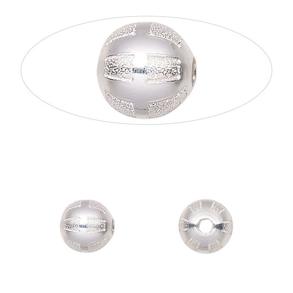 Bead, sterling silver, 8mm round with laser-cut square pattern. Sold per pkg of 2. image number 0