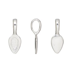 Bail, glue-on, silver-finished "pewter" (zinc-based alloy), 21x7.5mm leaf with 12x7.5mm pad. Sold per pkg of 20.