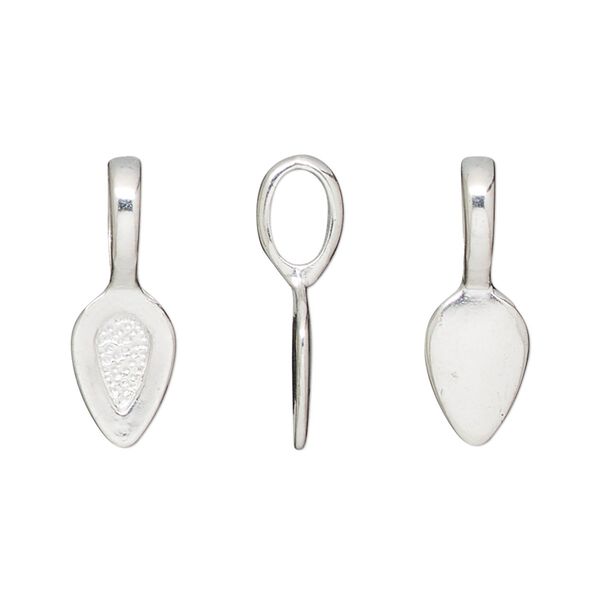 Bail, glue-on, silver-finished "pewter" (zinc-based alloy), 21x7.5mm leaf with 12x7.5mm pad. Sold per pkg of 20. image number 0