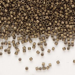 Seed bead, Delica®, glass, pkg/50g, #15 round, opaque matte metallic dark bronze (DBS-0322).