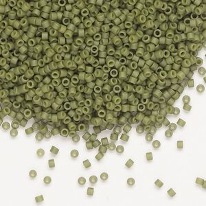 Seed bead, Delica®, glass, pkg/250g, #11 round, opaque matte glazed luster olive (DB-0391-1).