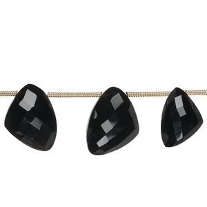 Black onyx 1pkg6, hand-cut top-drilled faceted irregular triangle bead graduated 12x9x9mm-15x12x12mm