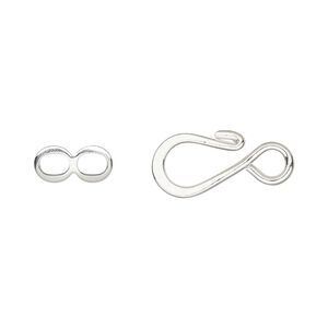 Clasp hook&eye 1pkg100 silver-plated, 12.5x8.5mm flat, brass 1-strand