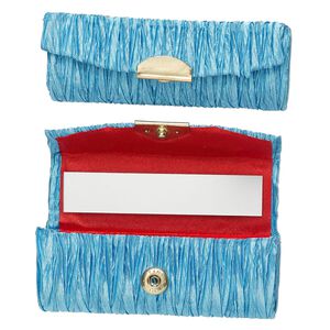 Lipstick case, rayon / gold-finished steel / glass, sky blue, 3-1/2x1-1/2-inch. Sold per pkg of 2.