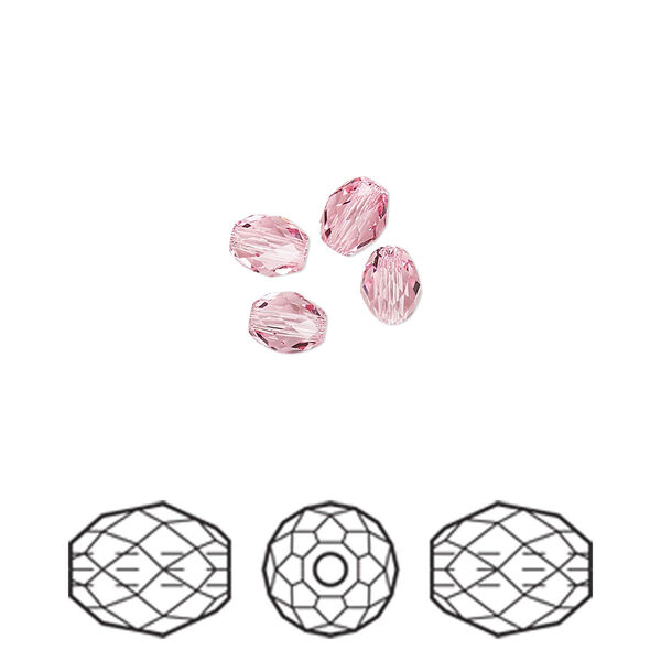Bead 4pk light rose, Crystal Passions® 5x4mm olive briolette 5044 image number 0