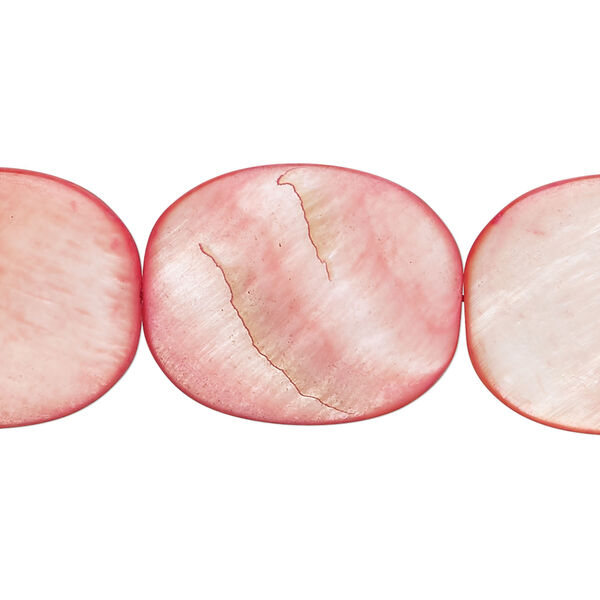 Mother-of-pearl shell 1pkg1, flat oval bead 15 inch light red 23x19mm-24x19mm image number 0