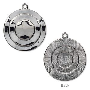 Drop, gunmetal-plated brass, 25mm fancy round. Sold per pkg of 4.