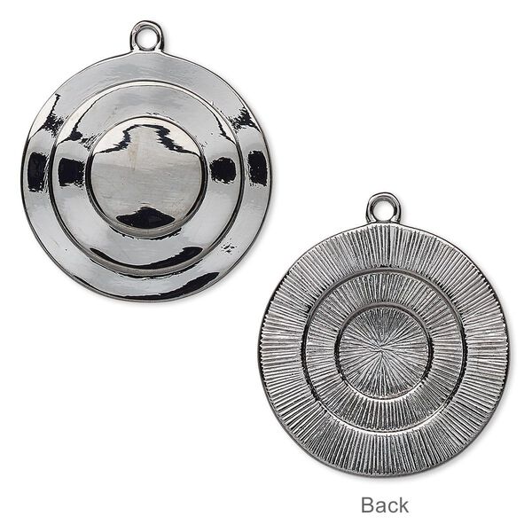 Drop, gunmetal-plated brass, 25mm fancy round. Sold per pkg of 4. image number 0